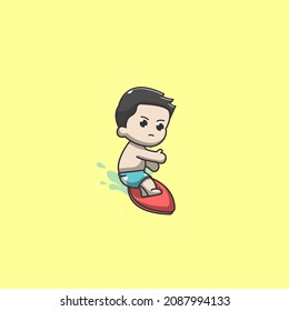 cute boy surfing vector illustration