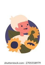 Cute boy surrounded sunflowers avatar