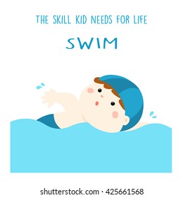 cute boy swimming in pool vector illustration