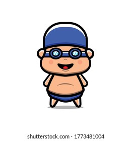Cute Boy Swimming Vector Icon Illustration. Isolated on white background. Cartoon Style Suitable for Sticker, Web Landing Page, Banner, Flyer, Mascots, poster.