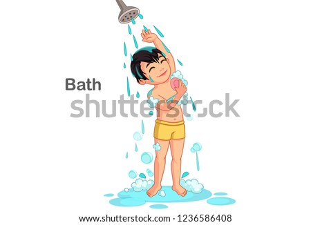 Cute boy taking a bath vector illustration