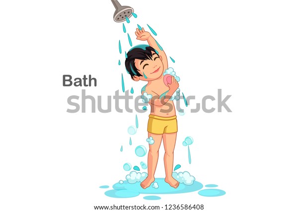 Cute Boy Taking Bath Vector Illustration Stock Vector (Royalty Free ...