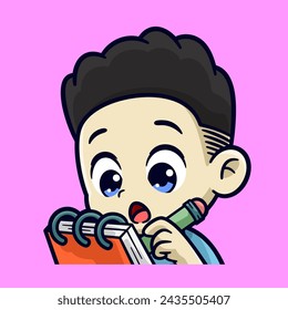 cute boy taking a notes emotes sticker cartoon vector illustration