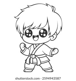 Cute boy with talent to become a martial arts expert, for coloring