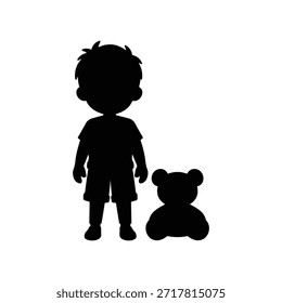 Cute boy teddy bear silhouette vector flat illustration design.