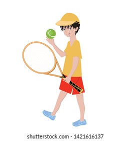 Cute Boy Tennis Racket Ball Isolated Stock Vector (Royalty Free ...