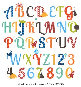 Cute Boy Themed Alphabet Vector Set