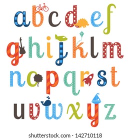 Cute Boy Themed Alphabet Vector Set