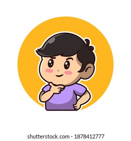 Cute Boy Thinking Cartoon Vector Icon Illustration. People Education Icon Concept Isolated Premium Vector. Flat Cartoon Style