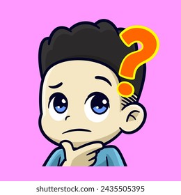 cute boy thinking emotes sticker cartoon vector illustration