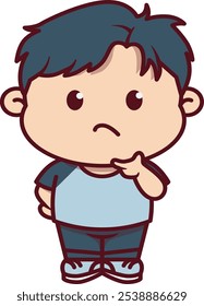 Cute Boy Thinking with Hand on His Chin Illustration