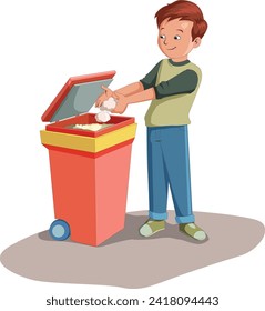 Cute boy throwing garbage in the dustbin