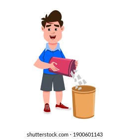 cute boy throwing garbage trash bin