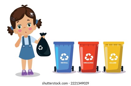 cute boy throwing trash in recycle bin