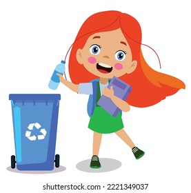 cute boy throwing trash in recycle bin