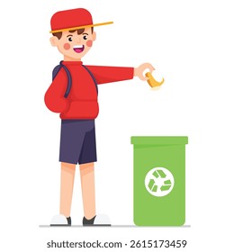 Cute Boy Throwing Trash in Recycling Bin