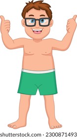 cute boy thumbs up cartoon on white background