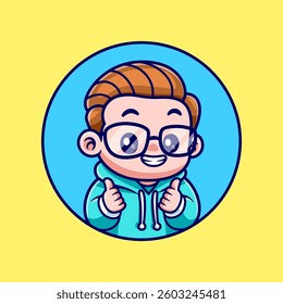 Cute Boy With Thumbs Up Cartoon Vector Icon Illustration. People Holiday Icon Concept Isolated Premium Vector. Flat Cartoon Style