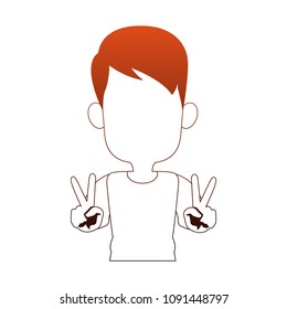 Cute boy with thumbs up in orange and white colors