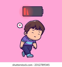Cute Boy Tired Exhausted Cartoon Vector Icon Illustration. People Holiday Icon Concept Isolated Premium Vector. Flat Cartoon Style