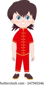 Cute Boy in traditional Chinese costume. Isolated Vector cartoon character Illustration with Happy kid