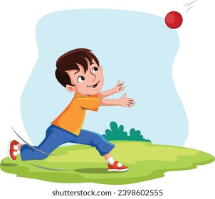 Cute boy trying to catch a ball vector illustration