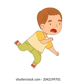 Cute Boy Tumbling Over and Stumbling While Running and Rushing at Full Speed Vector Illustration