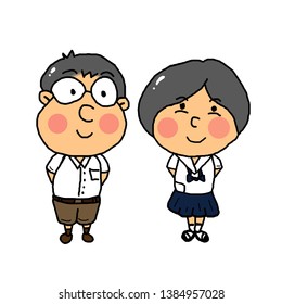 Cute boy in uniform waving hand  Thai student cartoon