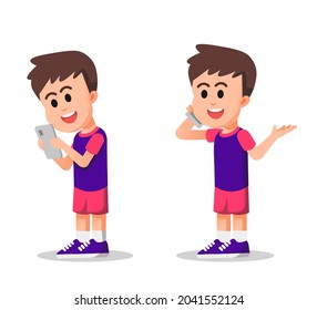 cute boy uses a smartphone to communicate