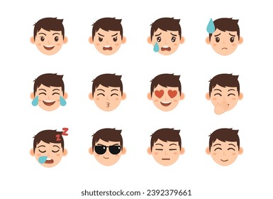 Cute Boy Vector Emoticon Set