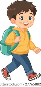 Cute Boy Walking With Backpack