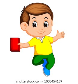 Cute boy walking with books
