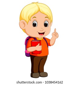 Cute boy walking with books