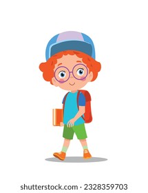 cute boy walking to school
