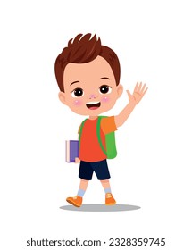 cute boy walking to school