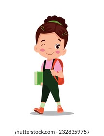 cute boy walking to school