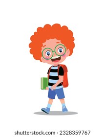cute boy walking to school