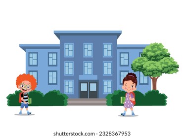 cute boy walking to school