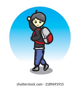 cute boy walking to school cartoon