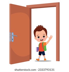 cute boy walking through open door