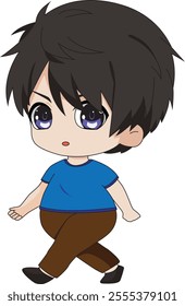 Cute Boy Walking Vector Character Cartoon Chibi Illustration