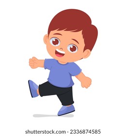 Cute boy walking while facing camera, happy face