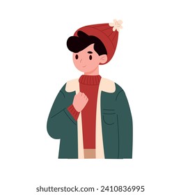 Cute boy in warm winter clothes. Vector illustration in flat style