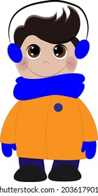the cute boy is warmly dressed