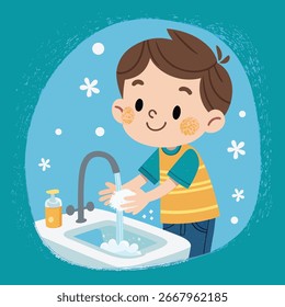 Niño lindo que se lava las manos Ilustración vectorial