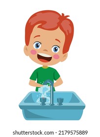 Cute Boy Washing His Hands Stock Vector (Royalty Free) 2179575889 ...