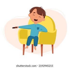 Cute Boy Watching Tv Vector Illustration Stock Vector (Royalty Free ...