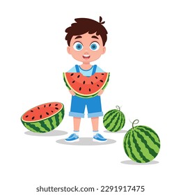 Cute boy with a watermelon in his hands