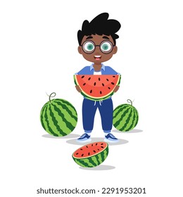 Cute boy with a watermelon in his hands