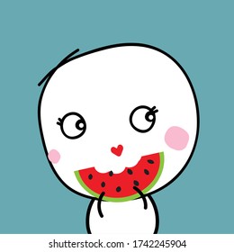 cute boy with watermelon  ,summer concept  cartoon design for art and print  vector eps.10